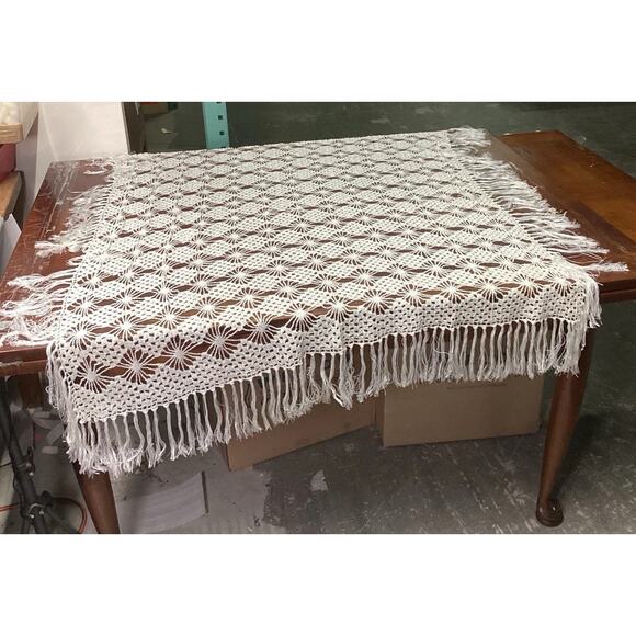 Vintage Crochet Bedspread Or Tablecloth - 42x40” - Picture 4 of 8